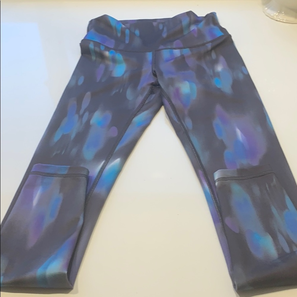 Blue and purple and black multi color leggings